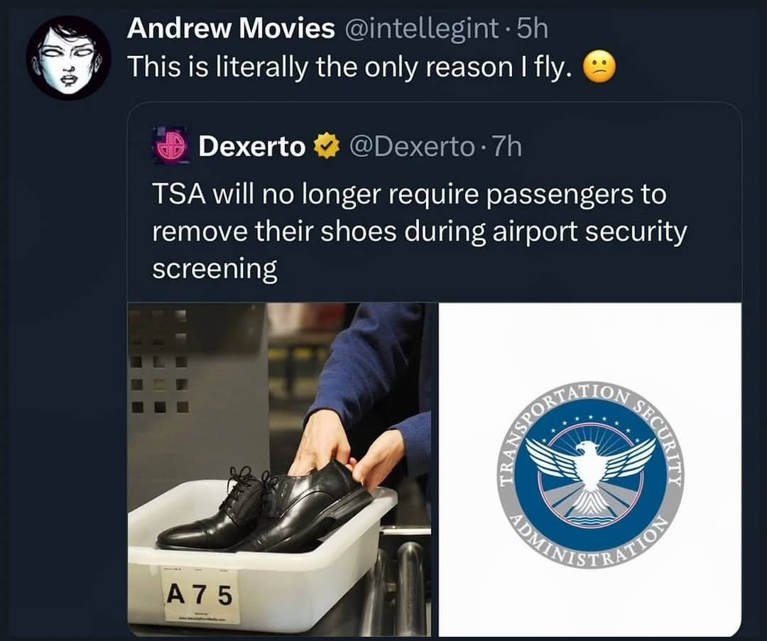 Airport travel humor meme reacting to news about TSA security shoes policy changes funny memes.