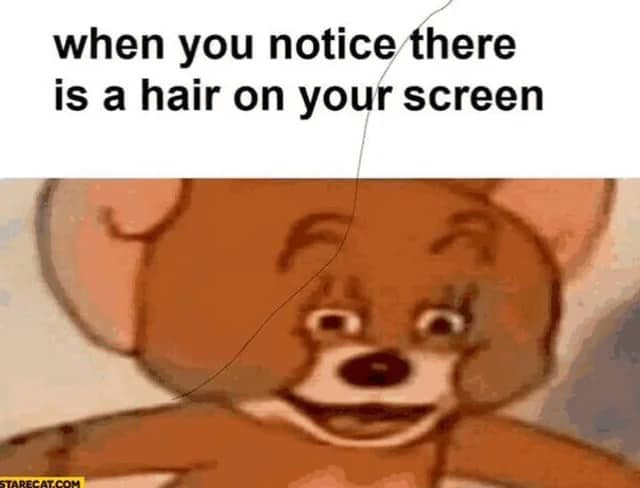 Jerry from Tom and Jerry looking stressed with a hair line drawn onscreen.