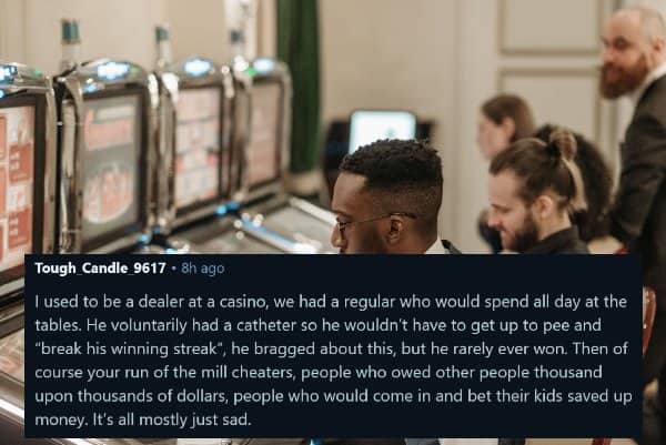 Casino slot machine players highlighting one of the most depressing worst gambling stories.