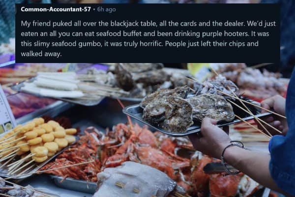 Seafood buffet spread illustrating one of the most nauseating worst gambling stories online.