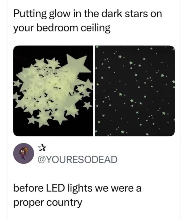 Plastic glow in the dark stars for bedroom ceilings before modern LED strip lights.