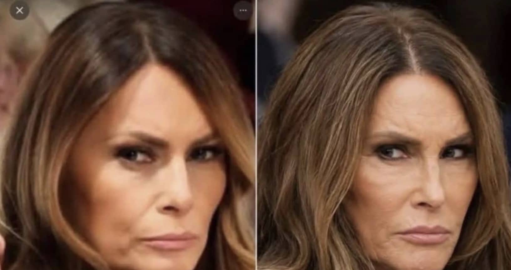 Split image comparison of Melania Trump and Caitlyn Jenner looking similar funny meme