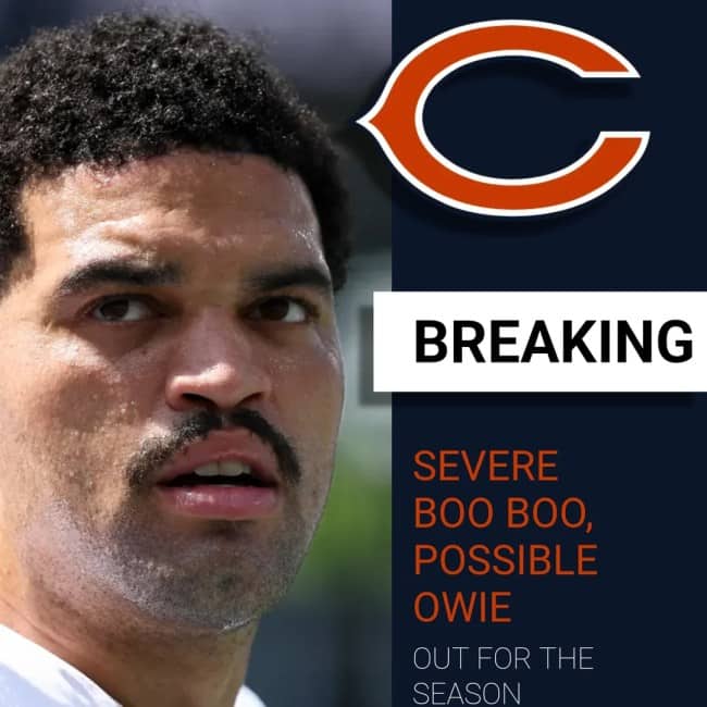 Bears player in a fake breaking graphic reporting a severe boo boo and possible owie