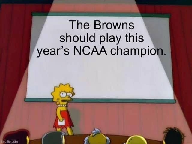 Lisa Simpson presenting a slide suggesting the Browns play this year's NCAA champion