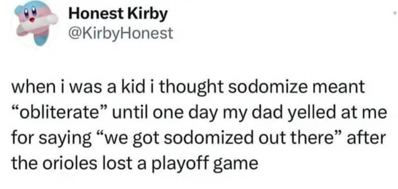 Funny tweet sharing an awkward moment mispronunciation story from childhood sports game experience