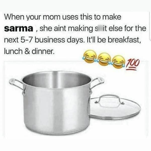 Balkan meme featuring huge stainless steel cooking pot used for making traditional sarma meals.