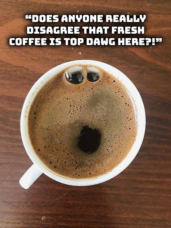A warm mug of freshly brewed coffee displaying foam bubbles representing popular morning smells.