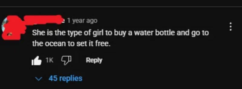 Humorous online comment insulting someone's intelligence by joking they would free bottled water.