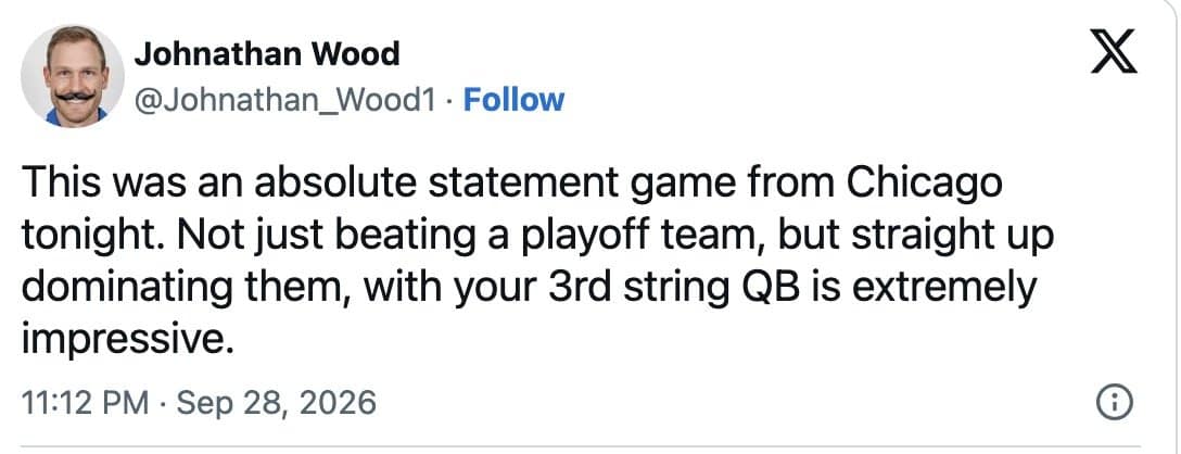 Tweet calling the Case Keenum upset a statement game for Chicago against a playoff team