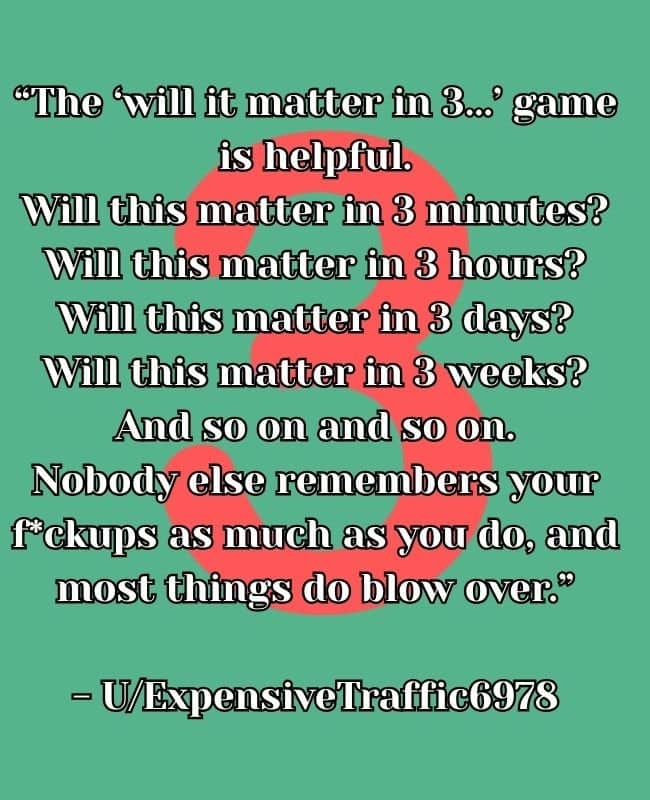 Red number three graphics with advice text on evaluating problems using the 3-minute game rule.