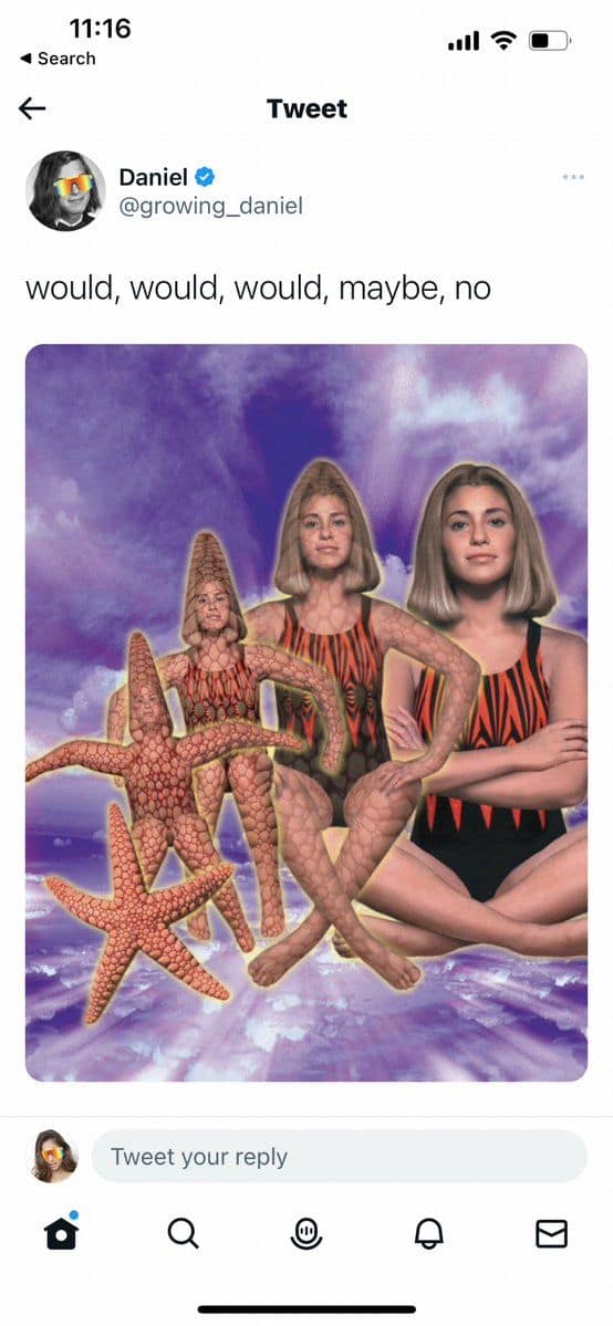 Animorphs-style cover art showing a girl morphing into a starfish rated step-by-step in a classic meme.