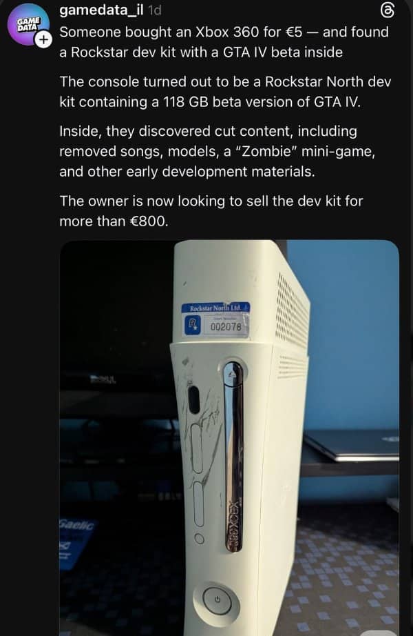 White Xbox 360 console containing rare unreleased Rockstar game development kit dystopian future memes.