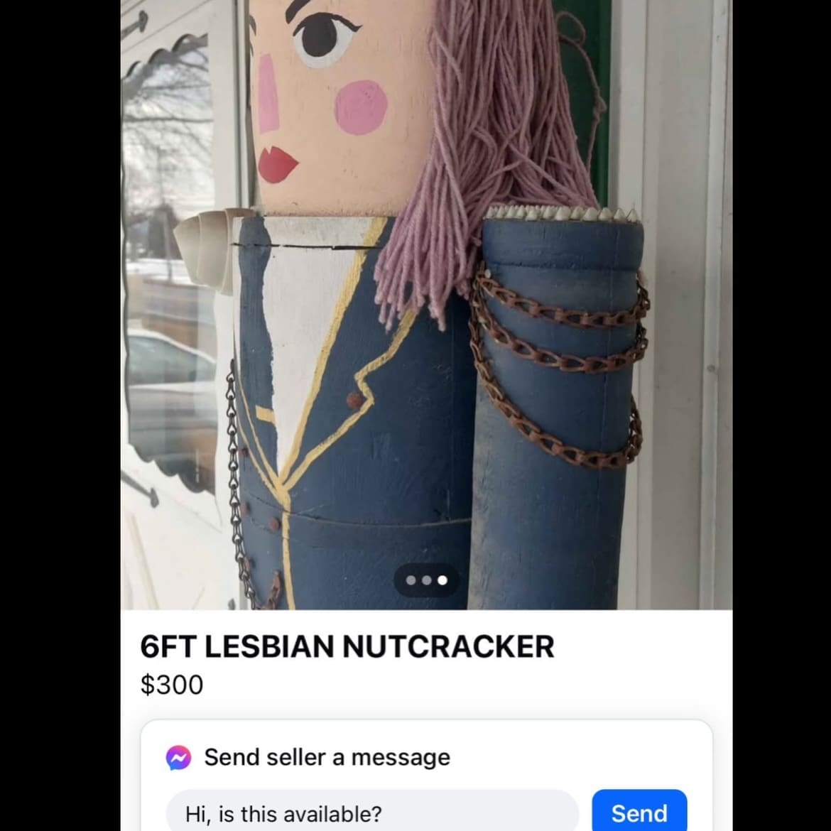 Facebook Marketplace listing for a six-foot lesbian nutcracker statue funny memes post.