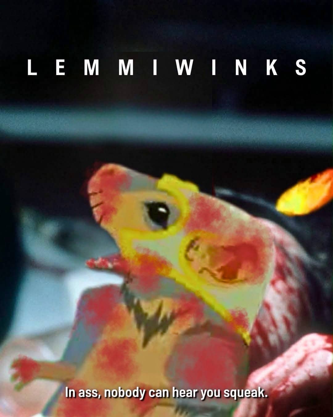 Alien movie poster spoof featuring South Park gerbil Lemmiwinks in funny memes parody.