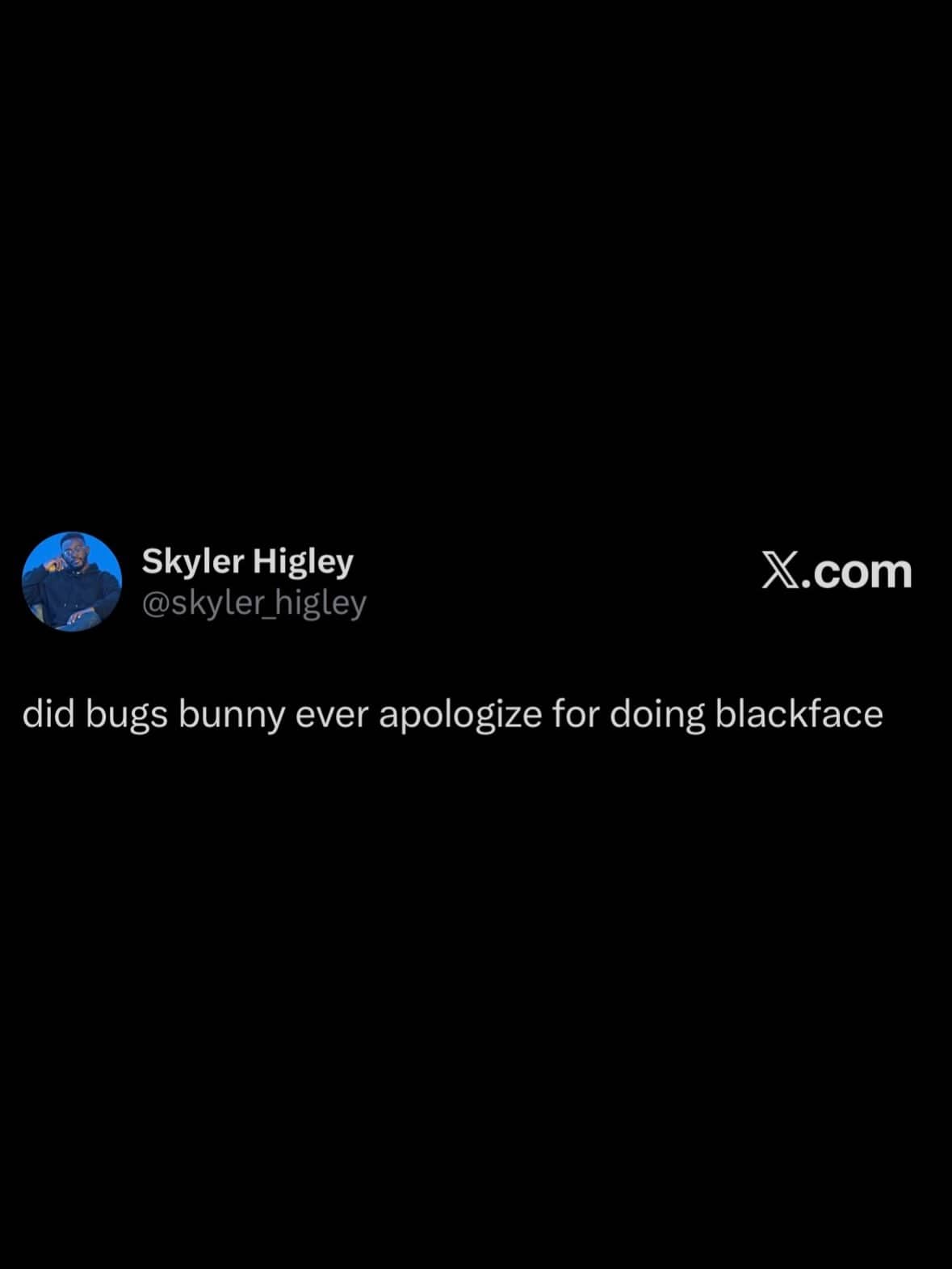 Funny social media text post meme questioning cartoon history about Bugs Bunny.