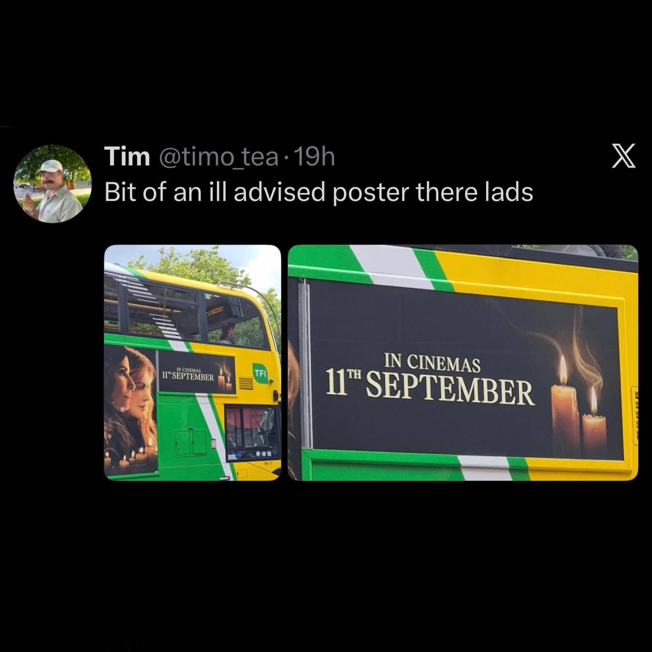 Funny accidental placement meme showing movie advertisement poster set for release date 11th September.