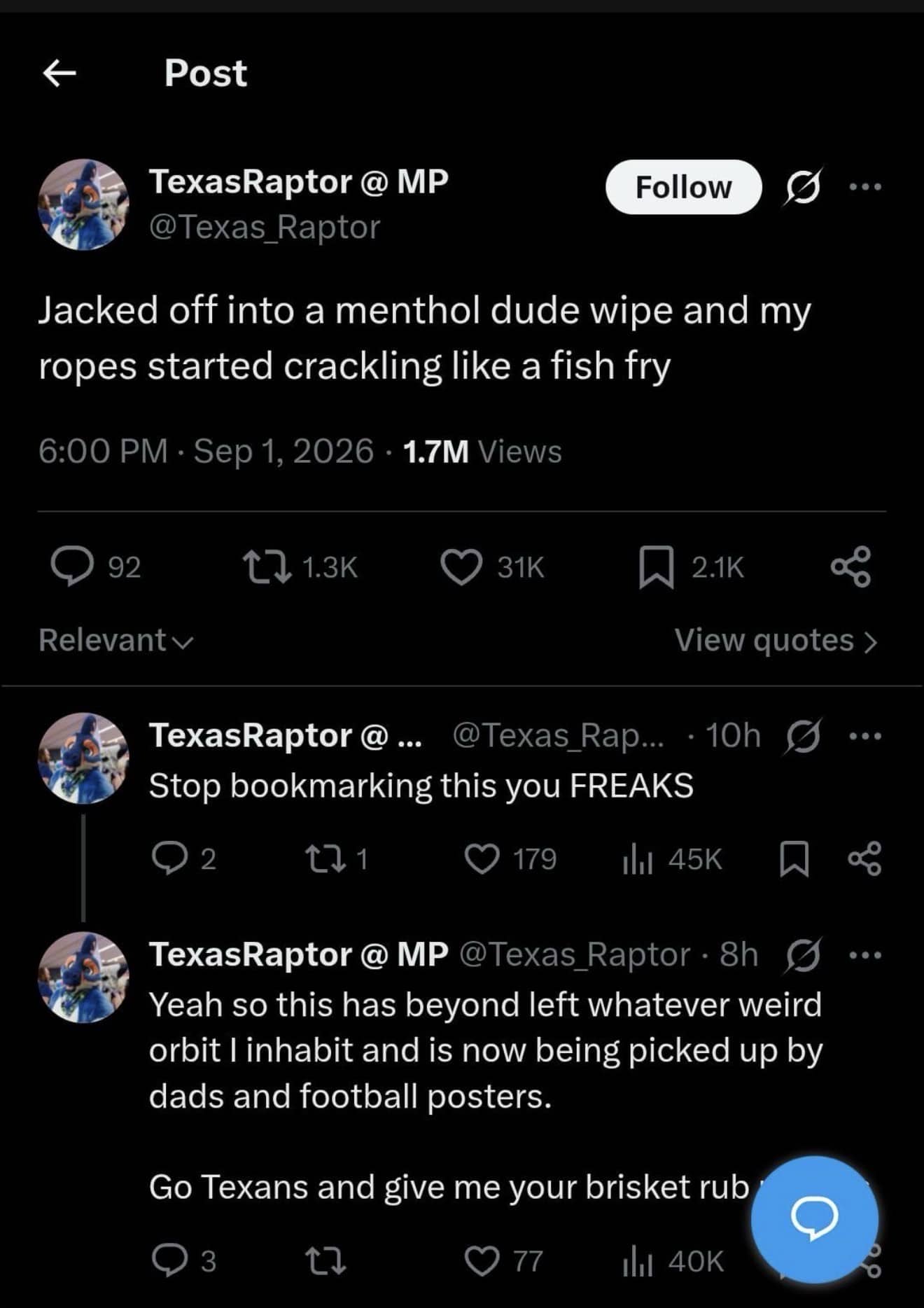 Viral Twitter post screenshot detailing a funny and bizarre personal story online.