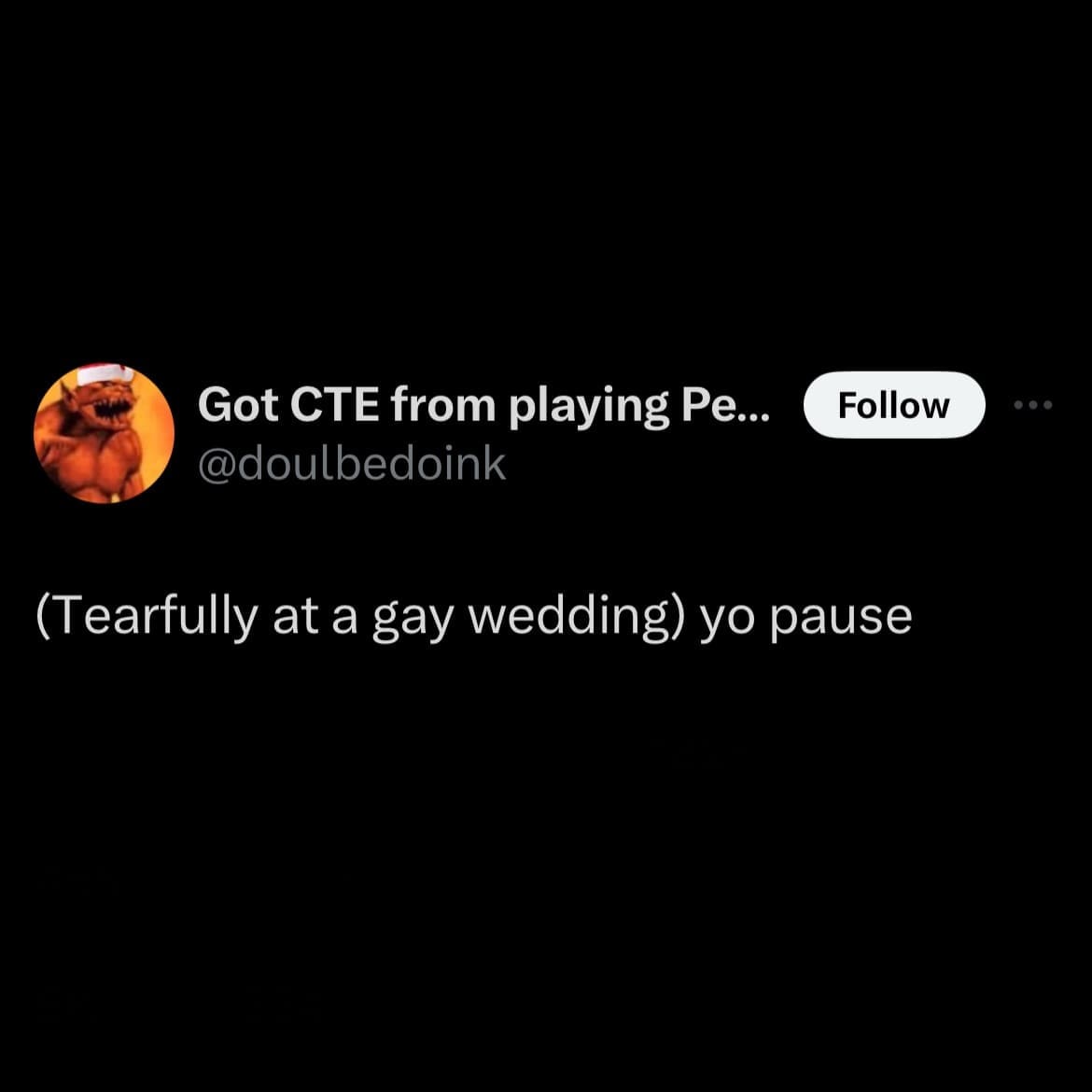 Funny memes tweet about getting emotional at a gay wedding using slang yo pause.