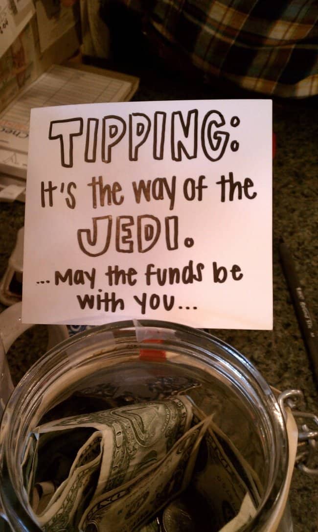Star Wars themed funny tip jars declaring tipping as the way of the Jedi order.