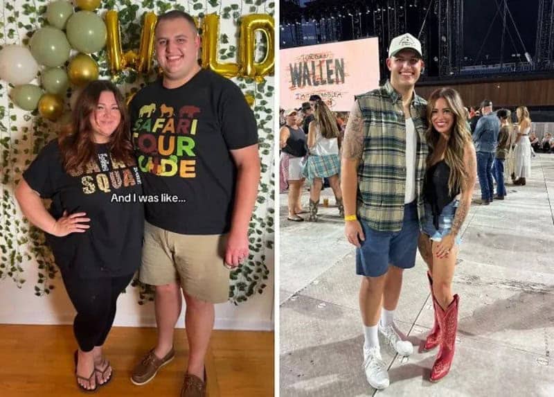 Before and after weight loss comparison showing a husband and wife achieving a joint glow up.