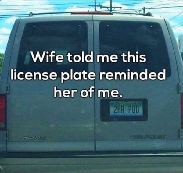 White van rear shows a vanity license plate a wife said reminded her of her husband.