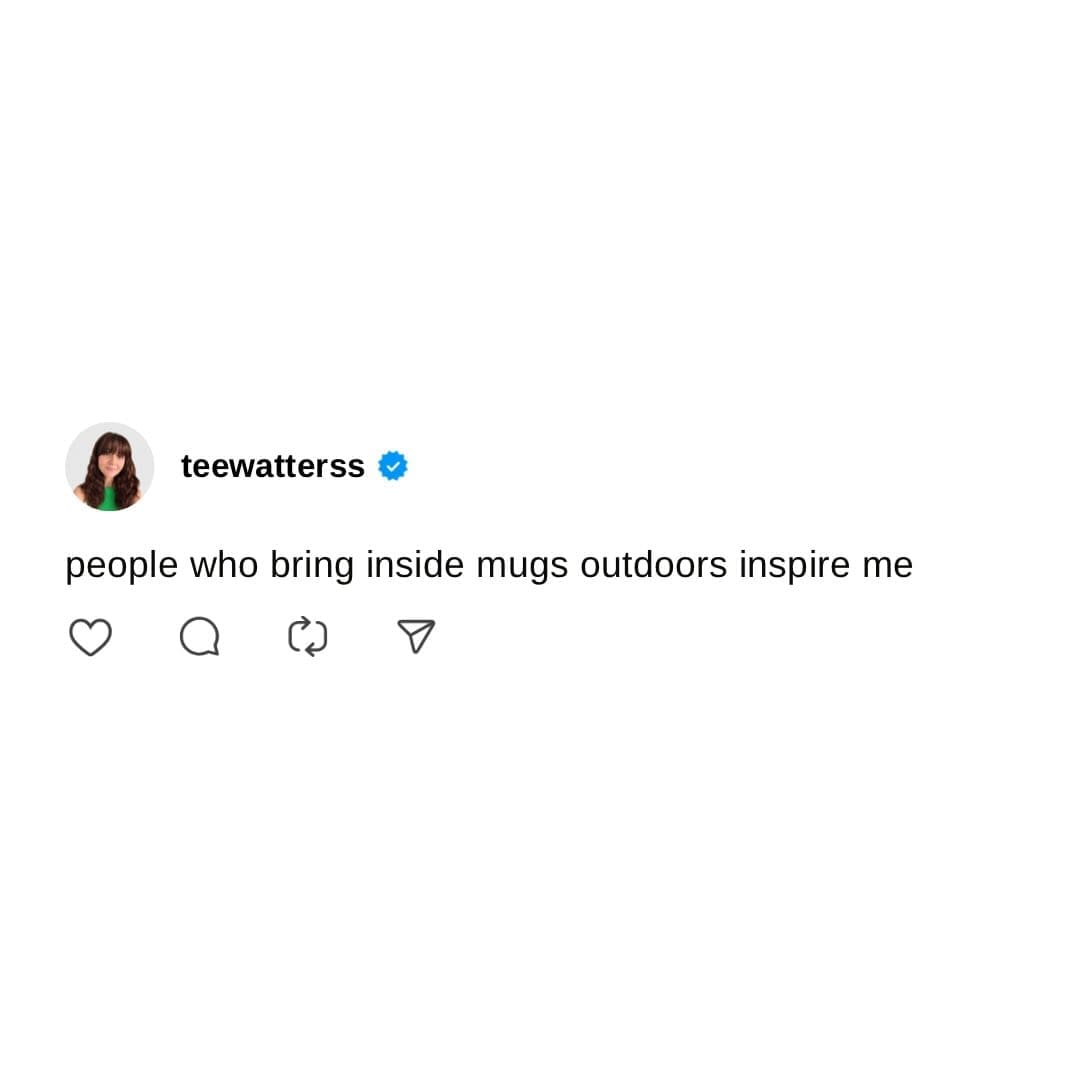 Text tweet praising people who unbotheredly carry ceramic home coffee mugs outside in a funny memes selection.