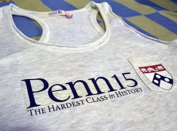 ank top shirt printed with a crude 'Penn15' university pun and the tagline 'The Hardest Class in History' in a meme dump.