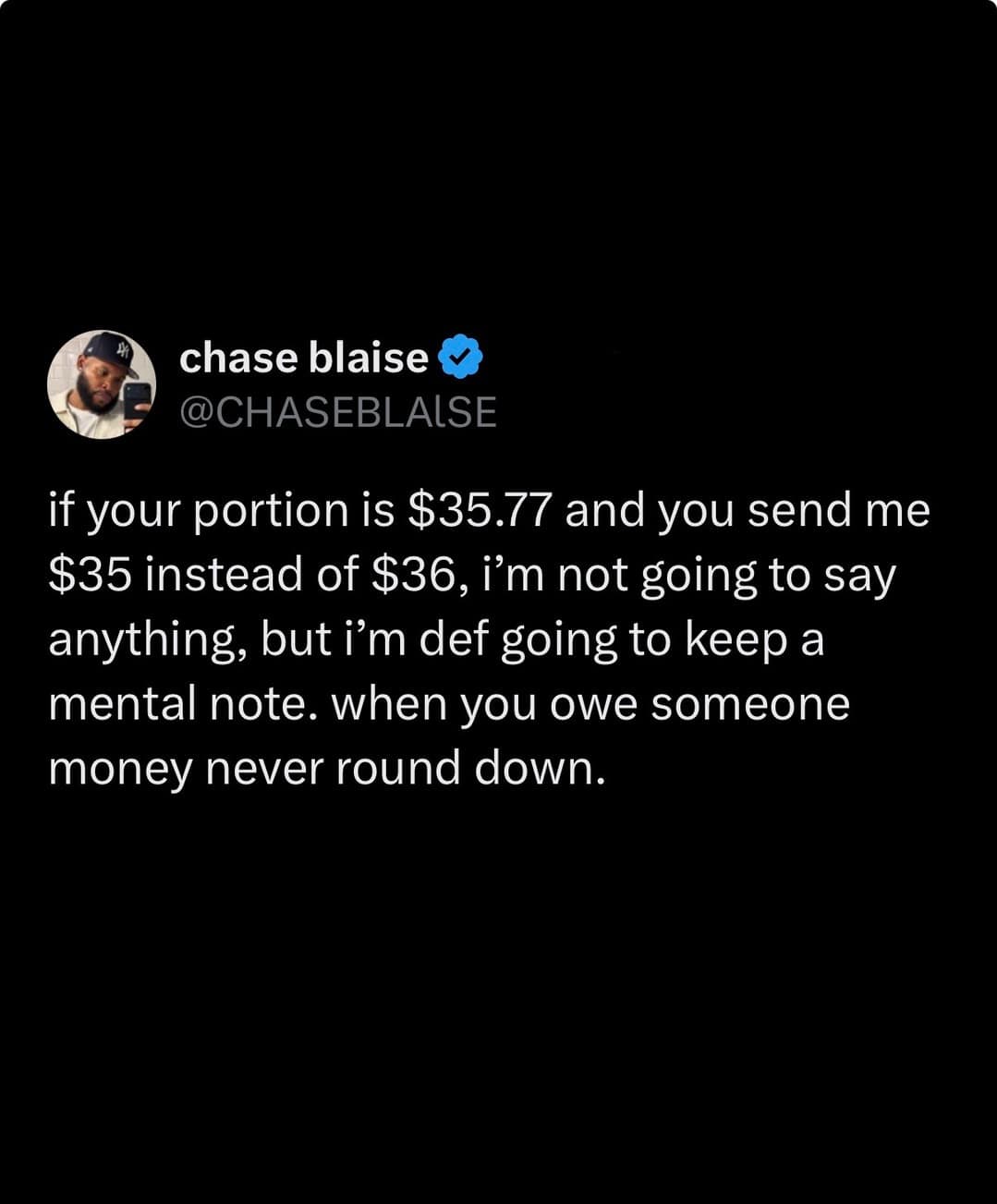 Text tweet giving financial etiquette rules about never rounding down when paying back a friend on Venmo in a meme dump.