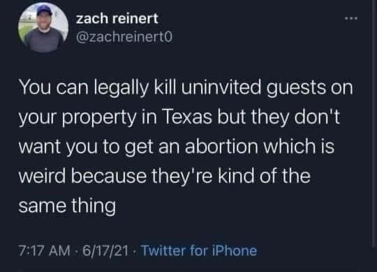 Satirical tweet drawing a humorous legal comparison regarding personal rights in a meme dump.