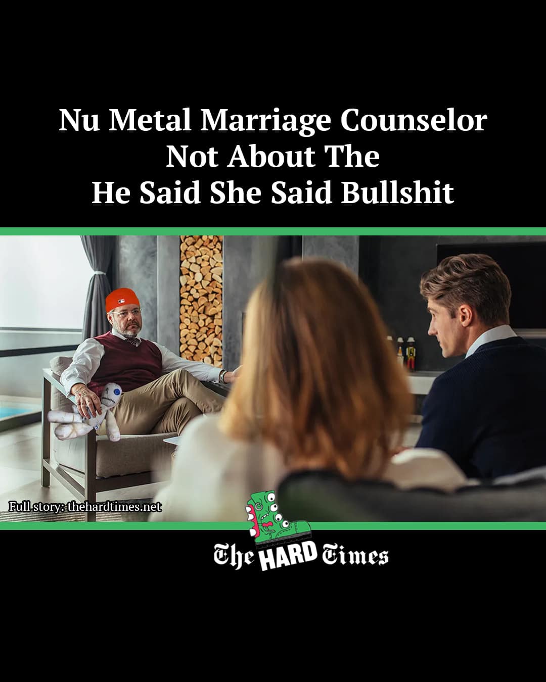 Satire news headline from The Hard Times about a Fred Durst-inspired nu-metal marriage counselor in a hilarious memes dump.