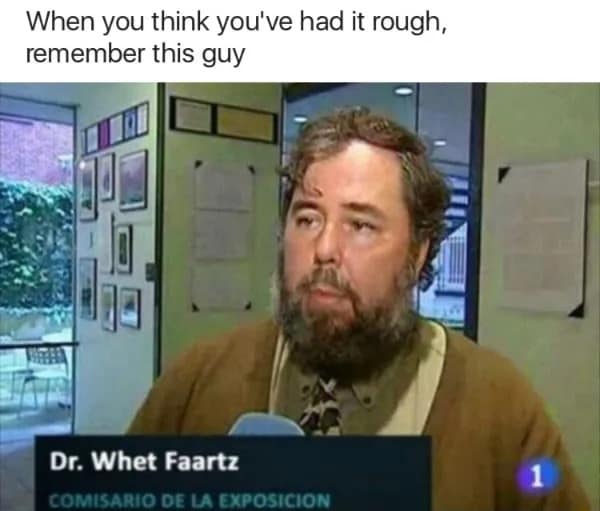 News broadcast screenshot featuring a bearded interviewee identified as 'Dr. Whet Faartz' in a meme dump.