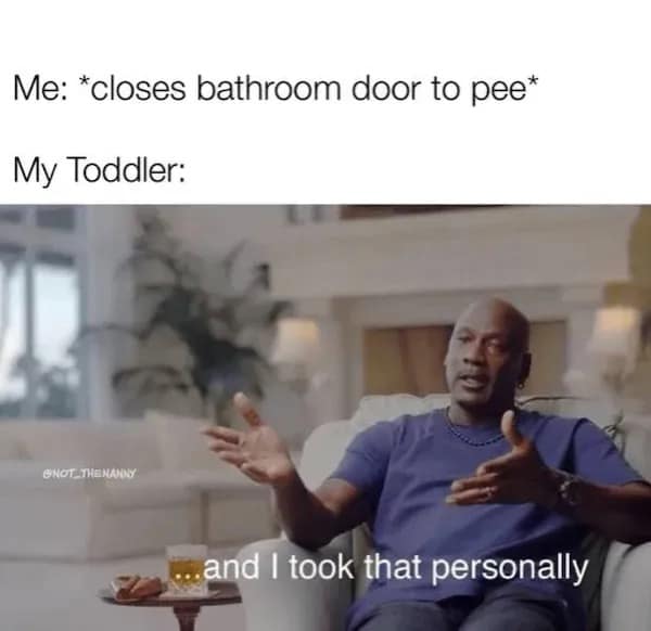 Michael Jordan 'and I took that personally' reaction meme applied to a toddler reacting to a closed bathroom door in a meme dump.
