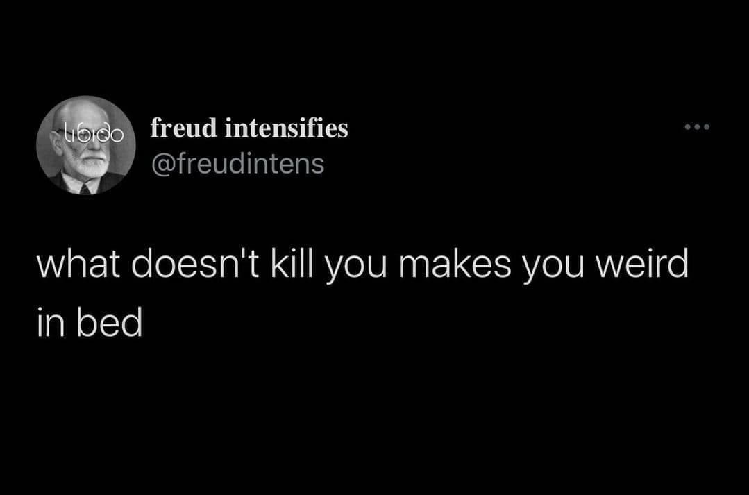 Tweet modifying Kelly Clarkson's song lyrics into a witty psychological joke about adult quirks in a funny memes image.