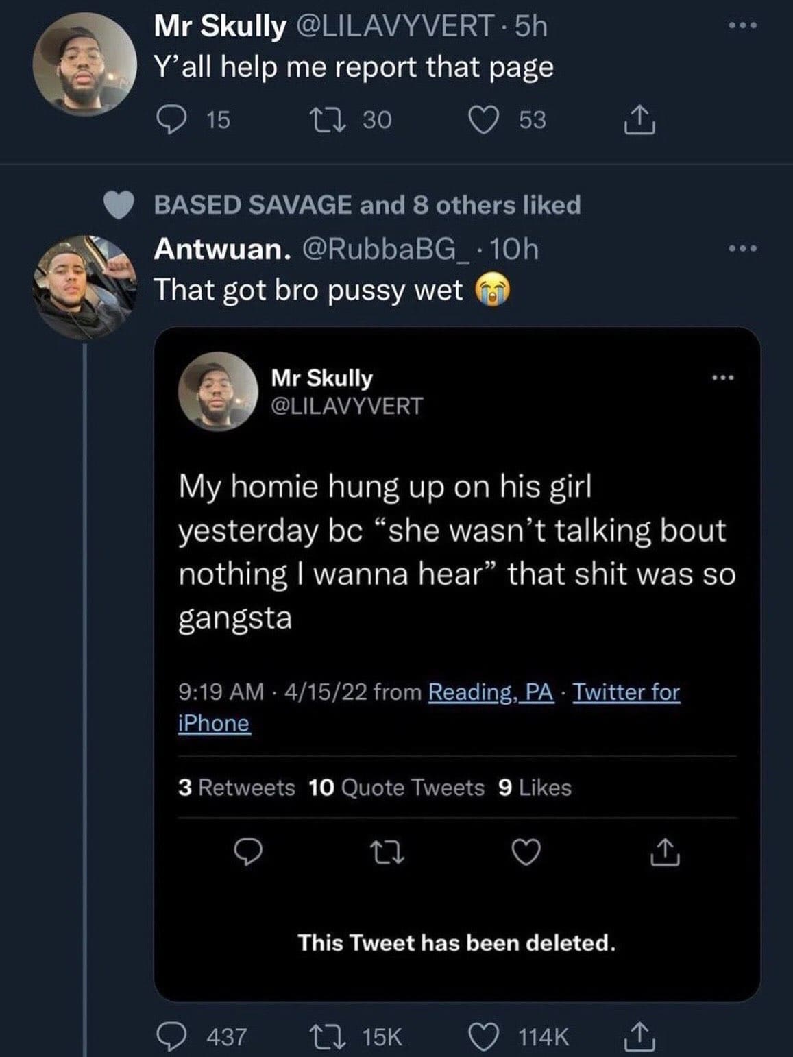 Screenshot of a deleted tweet and a hilarious quote tweet roasting a friend's behavior in a funny memes post.