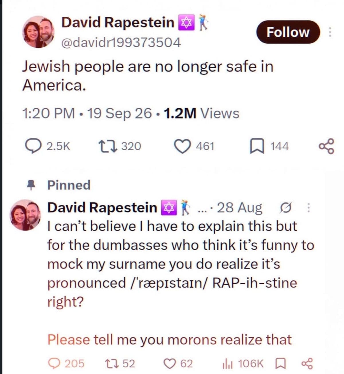 Tweet from a man explaining how his unusual surname is actually pronounced.
