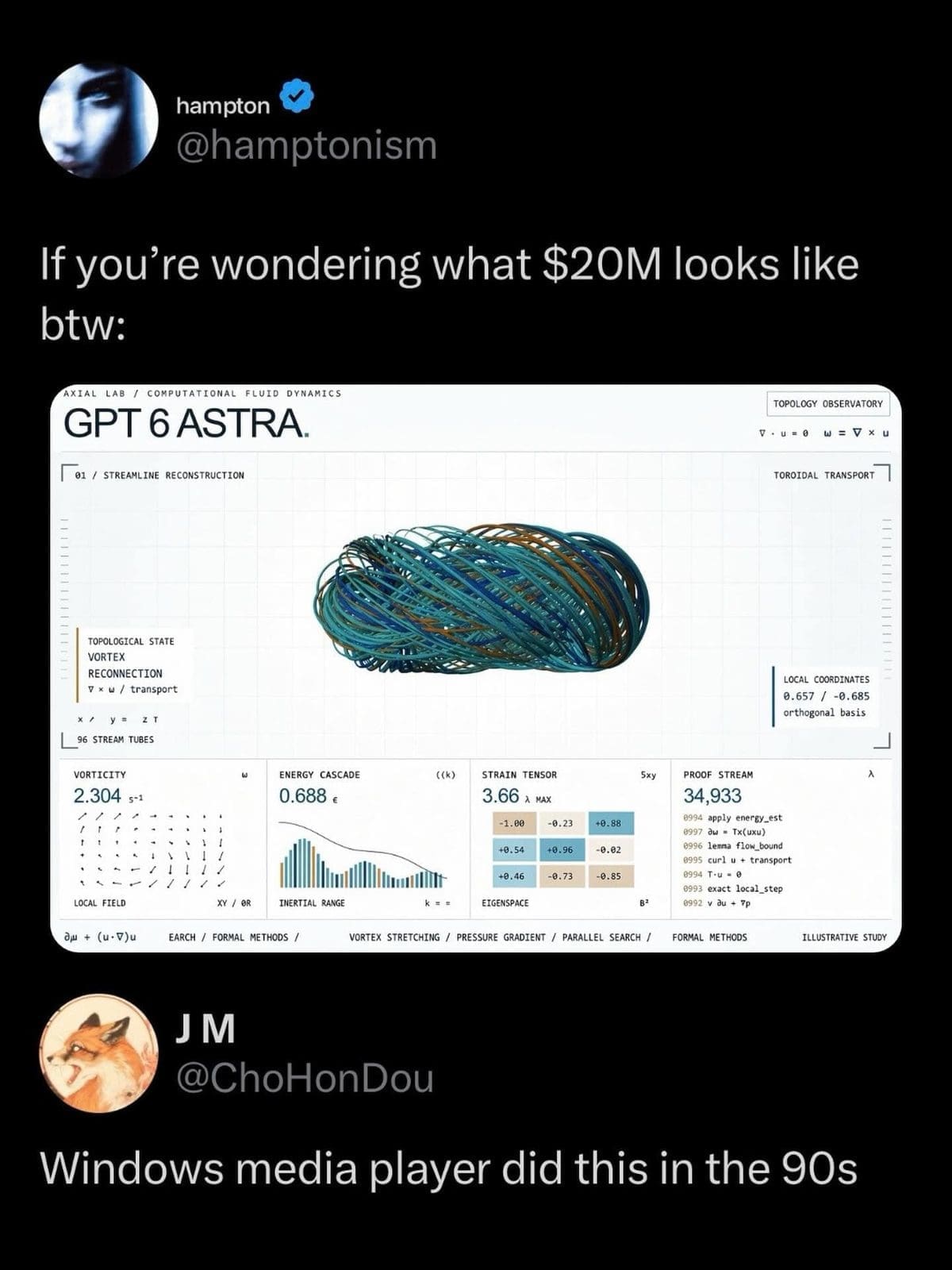 Meme dump reply saying a pricey AI visualization looks like the old Windows Media Player.