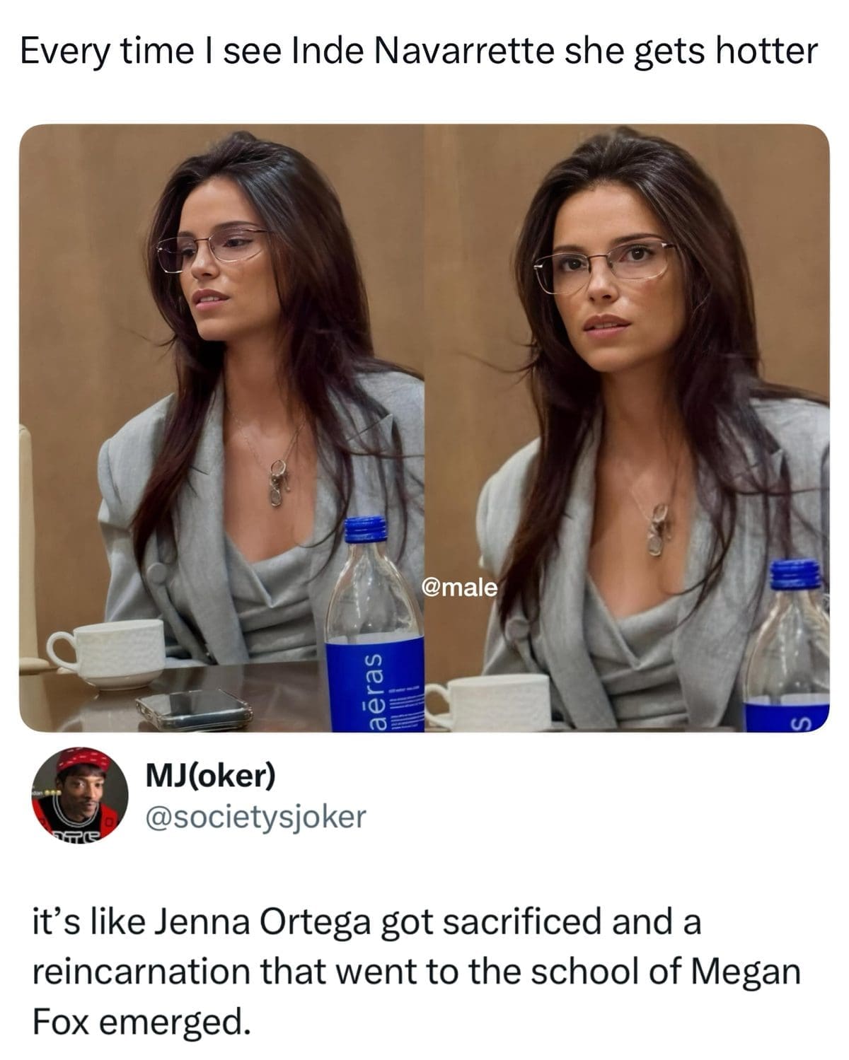 Tweet comparing actress Inde Navarrette to Jenna Ortega and Megan Fox.
