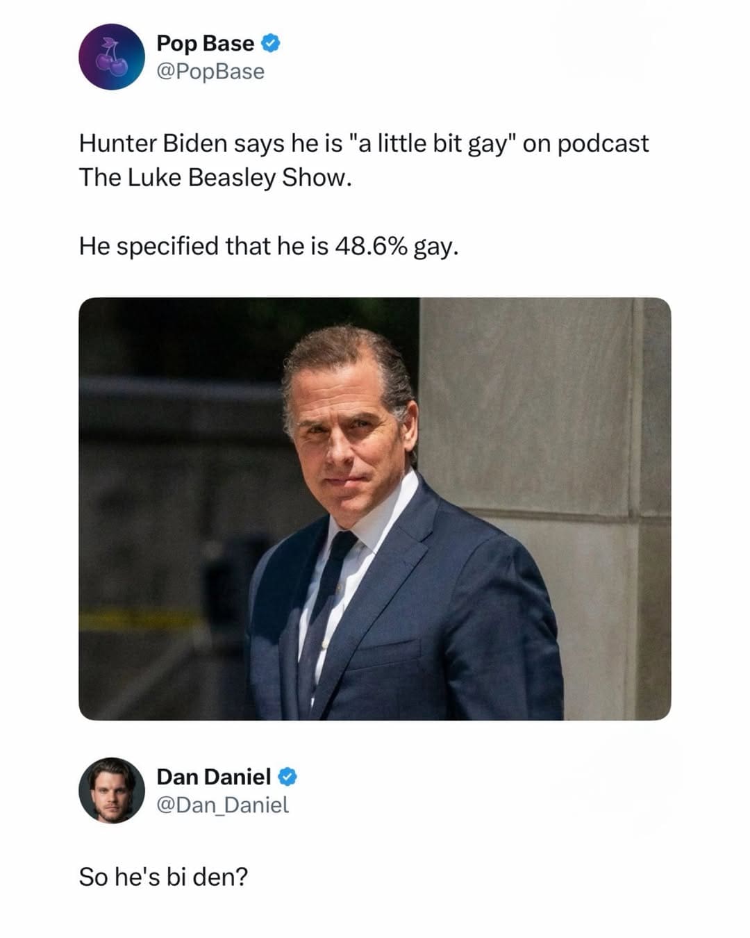 Twitter screenshot featuring a political news headline and a punny response 'So he's bi den?' in a hilarious memes compilation.