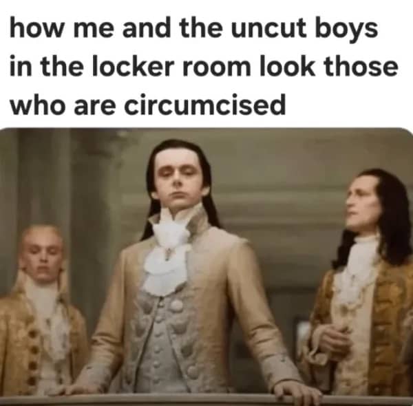 Funny Twilight Volturi meme contrasting how uncircumcised and circumcised look at each other.