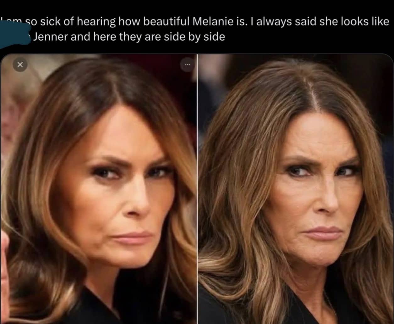 Side-by-side comparison of Melania Trump and Caitlyn Jenner under funny celebrity memes caption.