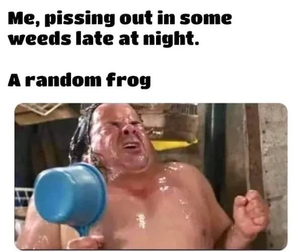Relatable funny memes reaction photo of Big Ed rinsing himself with water in the shower.