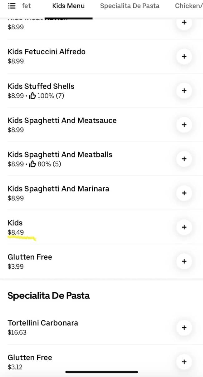 Online ordering kids menu typos listing actual kids for sale at eight dollars forty nine.