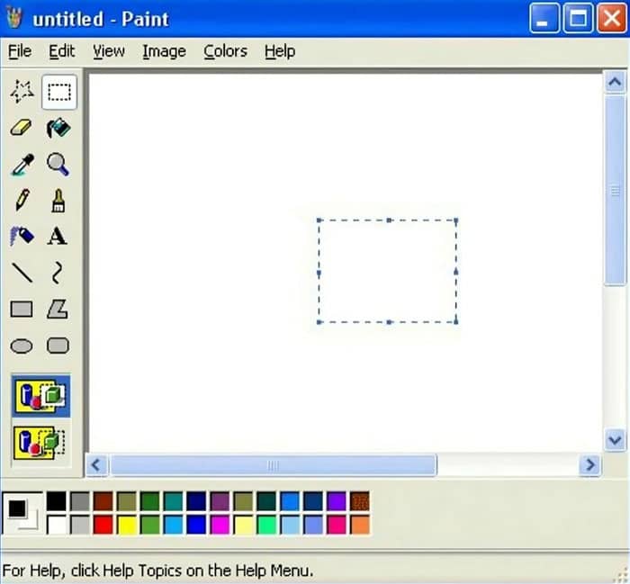 Retro Microsoft Paint canvas interface on Windows XP featuring the dashed rectangle selection tool in nostalgic images.