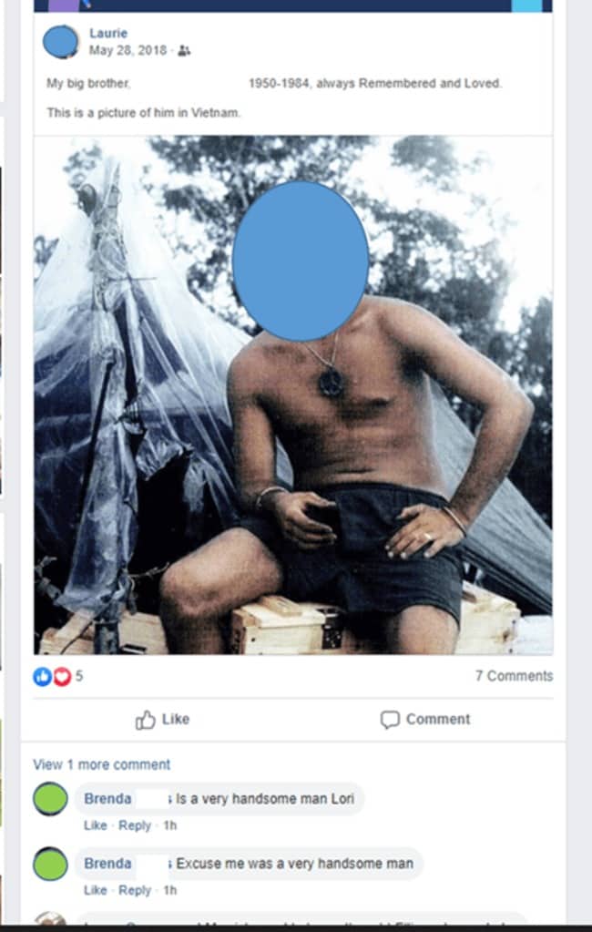 Memorial post about a brother in Vietnam, with a commenter correcting her own verb tense