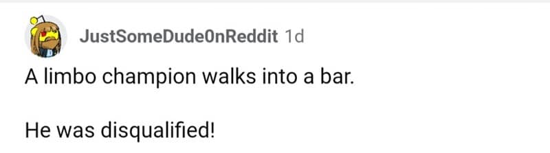 Clever old school joke about a limbo champion walking straight into a bar.