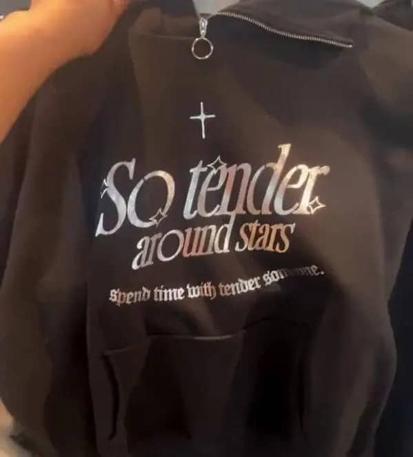 Dark quarter zip hoodie printed with weird translation so tender around stars spend time.