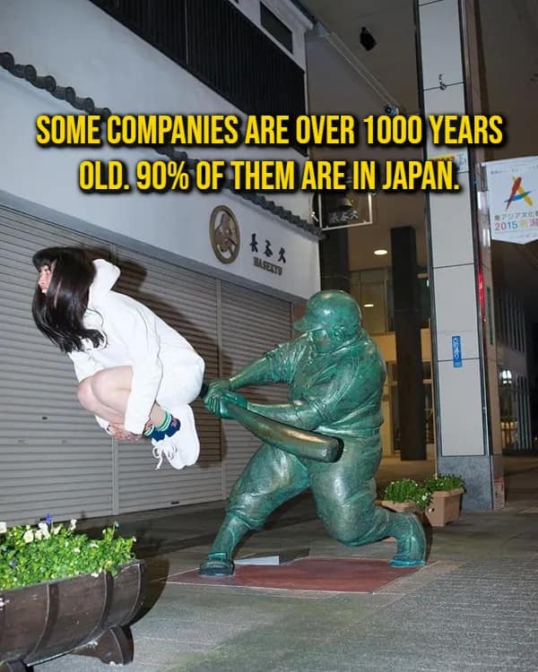 Woman launched high into the air after getting hit by a bronze baseball statue, featuring a corporate history random fact about Japanese businesses.