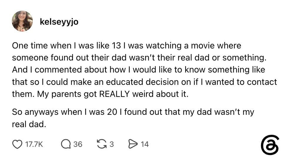 Social media post about a teenager unintentionally predicting her father was not biological.