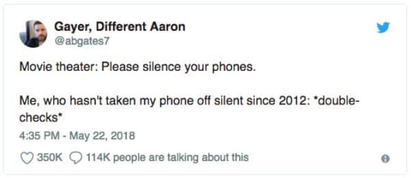 Tweet about double checking a phone that has been on silent since 2012.