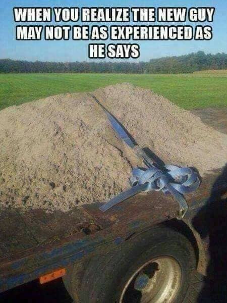 Meme showing a truck bed of loose sand secured with a single ratchet strap across it